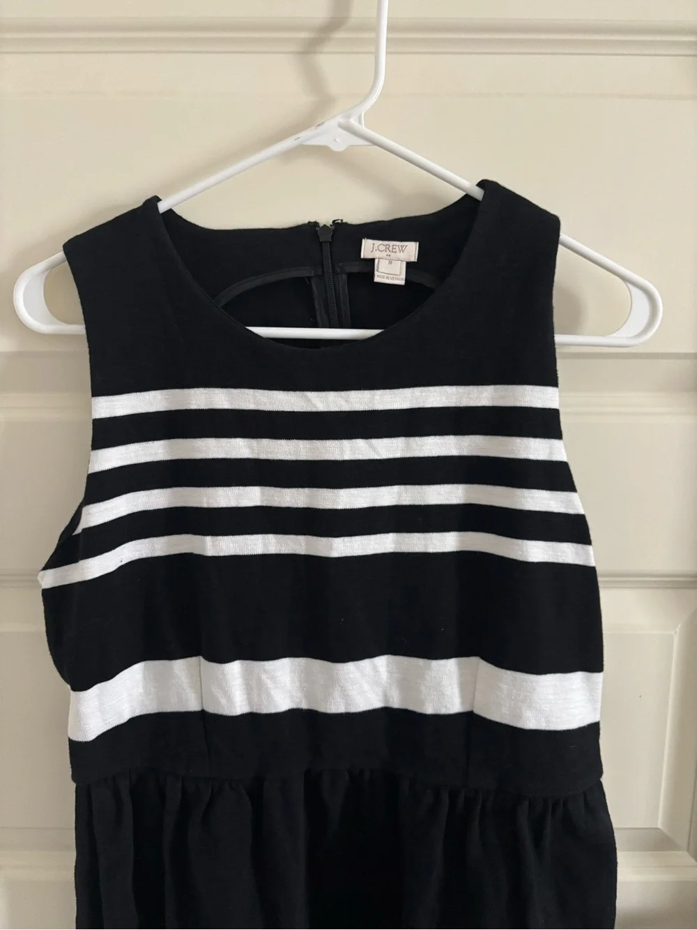 J. Crew Black and White Striped Sleeveless Cotton Dress